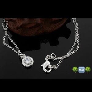 Elegant Sterling Silver Necklace 18”  With Cz Pendant ~New~